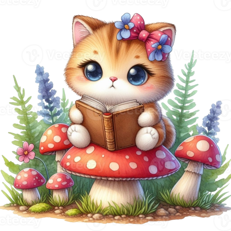 AI generated cat reading a book png