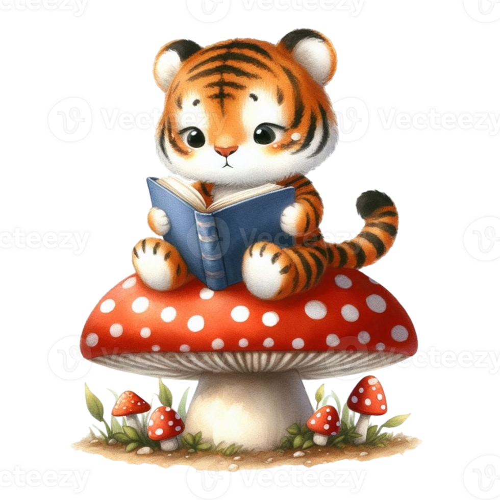 AI generated tiger reading a book png