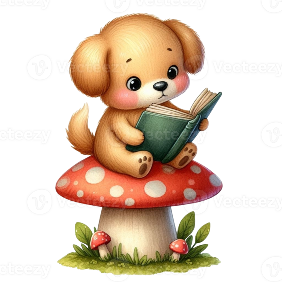 AI generated dog reading a book png
