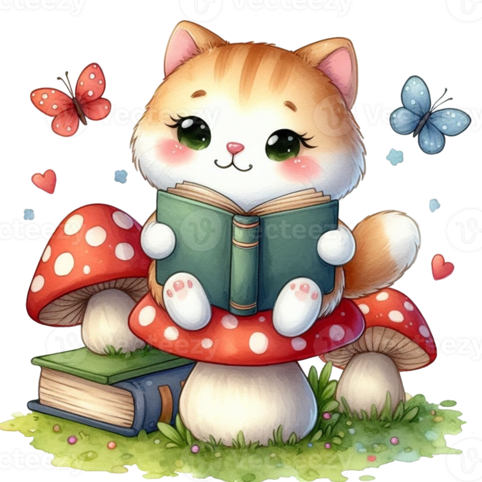 AI generated cat reading a book png