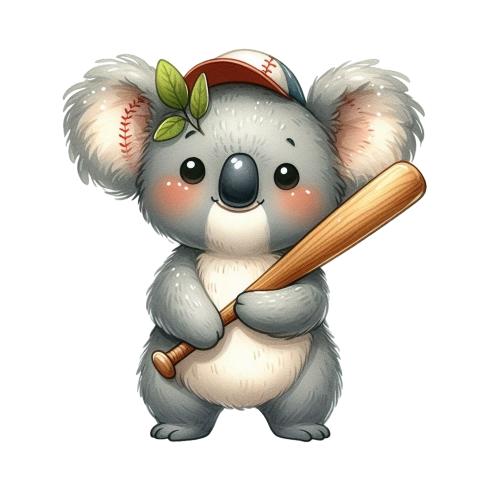 ai generiert ein Karikatur Koala Bär halten ein Baseball Schläger png