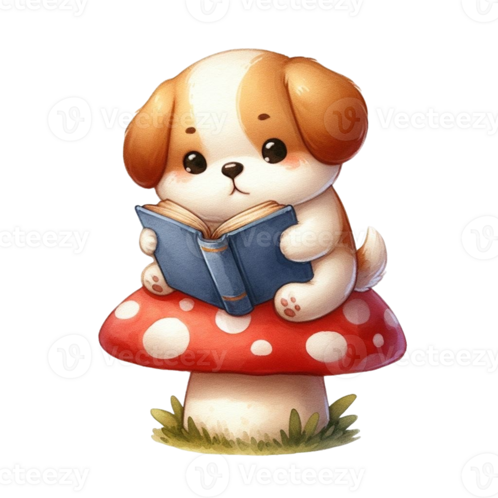 AI generated dog reading a book png