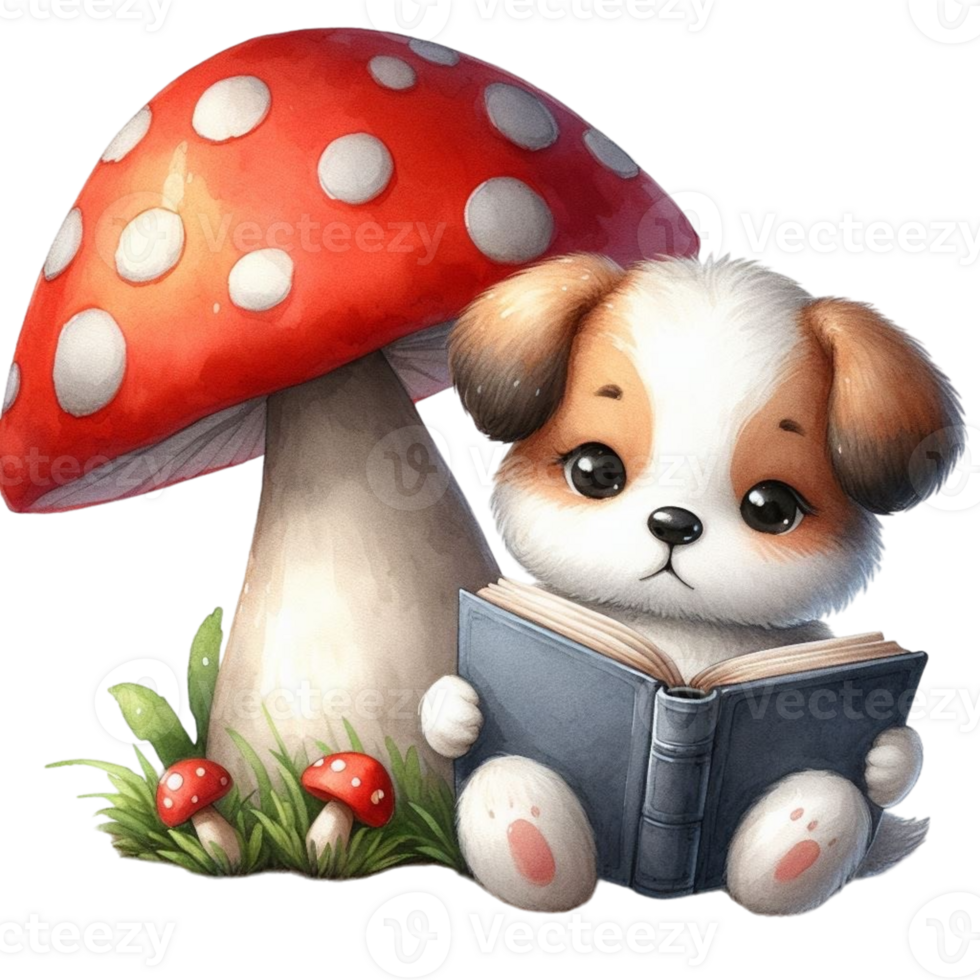 AI generated dog reading a book png