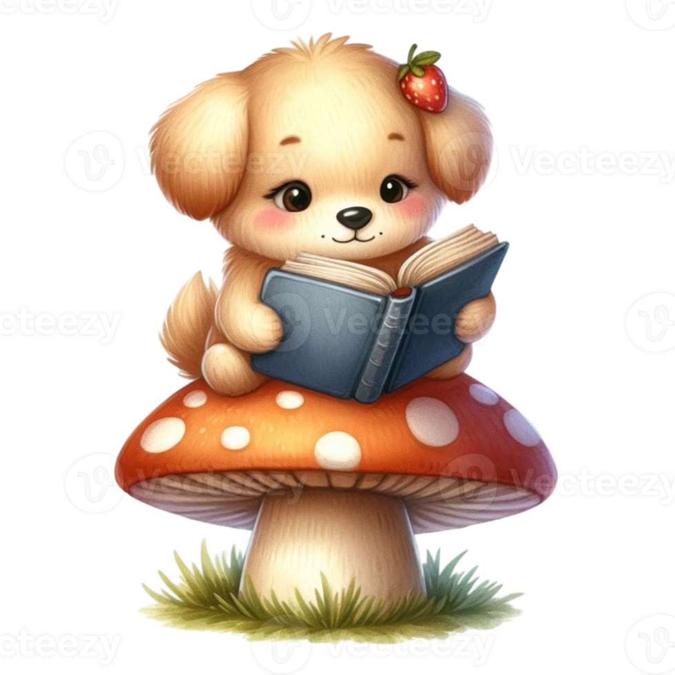 AI generated dog reading a book png
