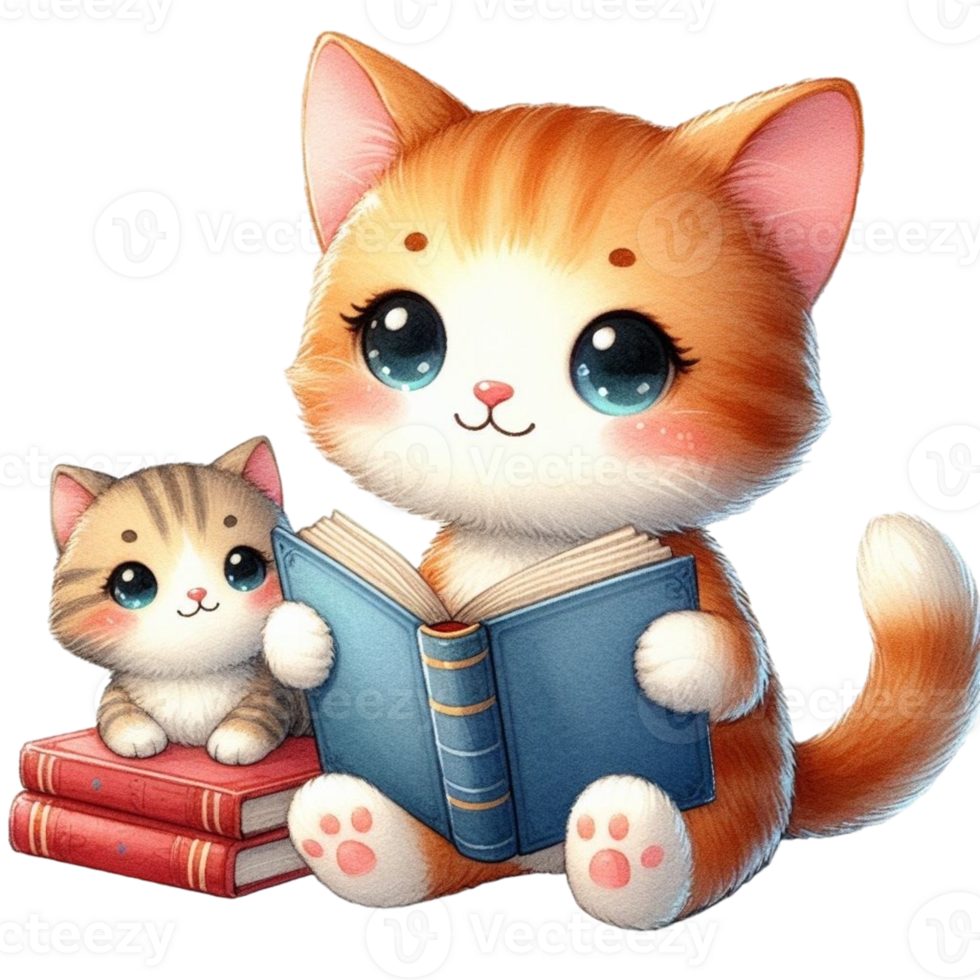 AI generated cat reading a book png