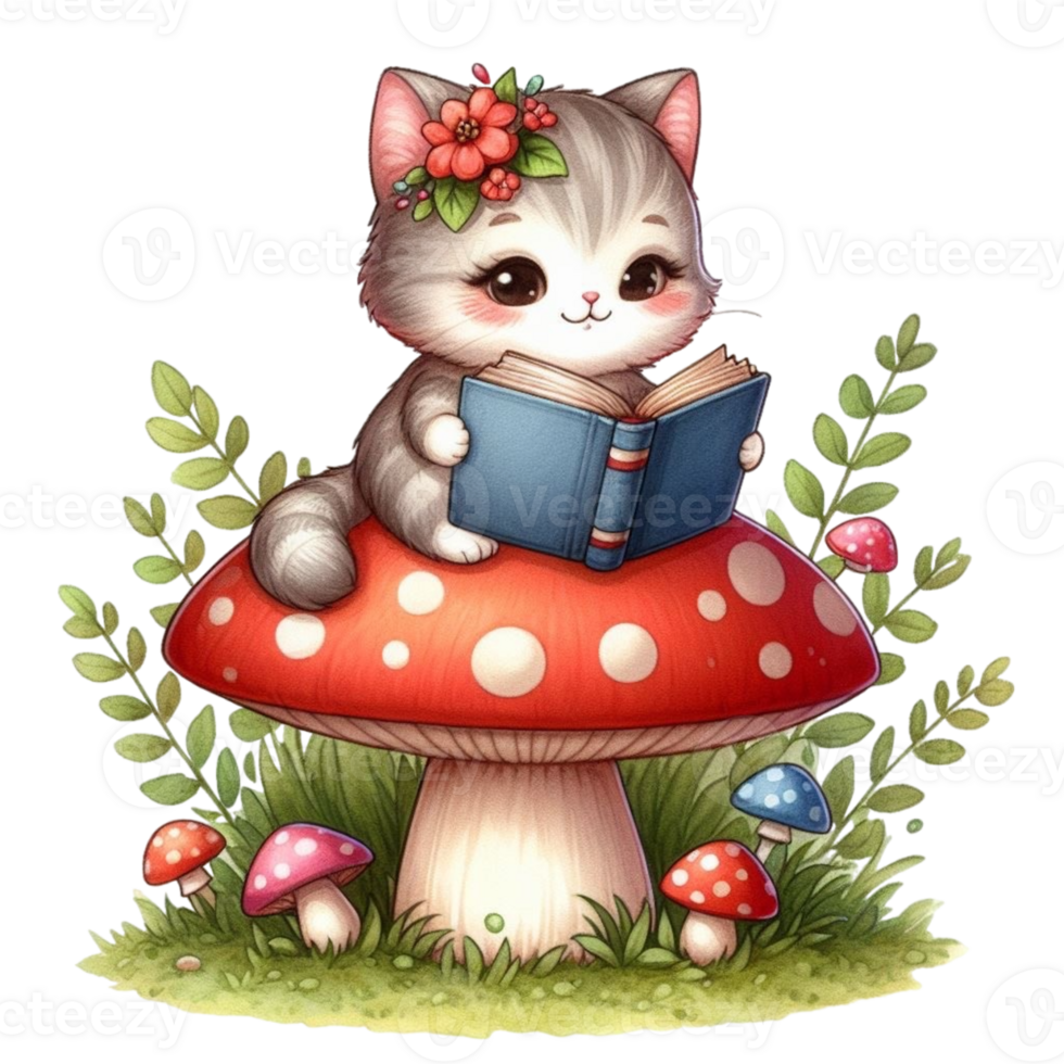 AI generated cat reading a book png