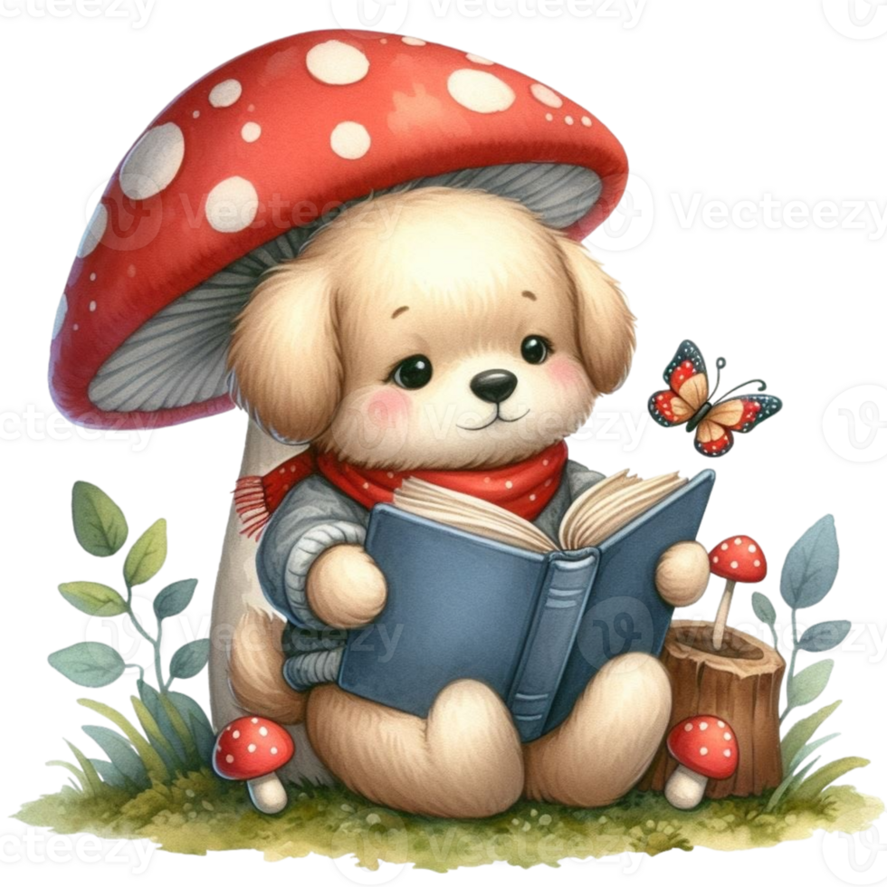 AI generated dog reading a book png