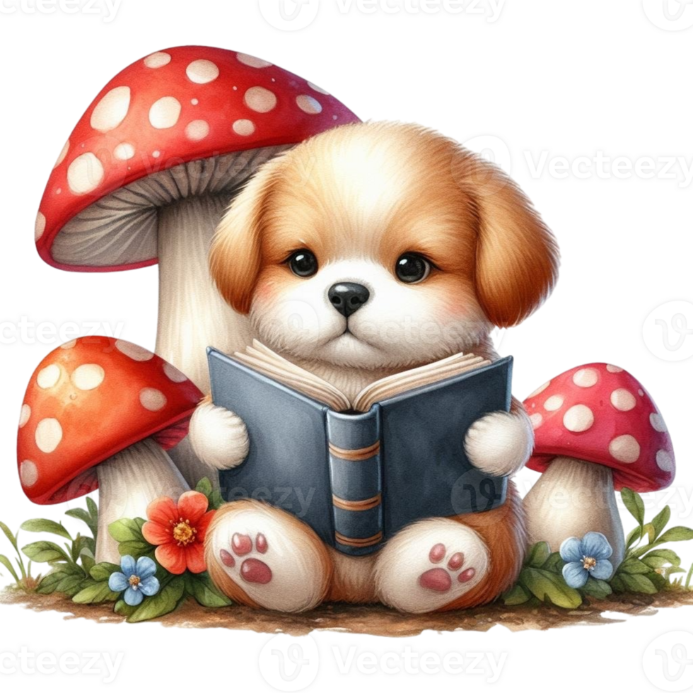 AI generated dog reading a book png