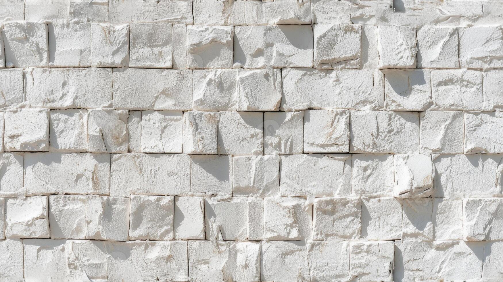 AI generated a highly detailed wall constructed from white bricks, enhanced by post-processing techniques to accentuate texture and depth, creating a captivating visual narrative. SEAMLESS PATTERN. photo