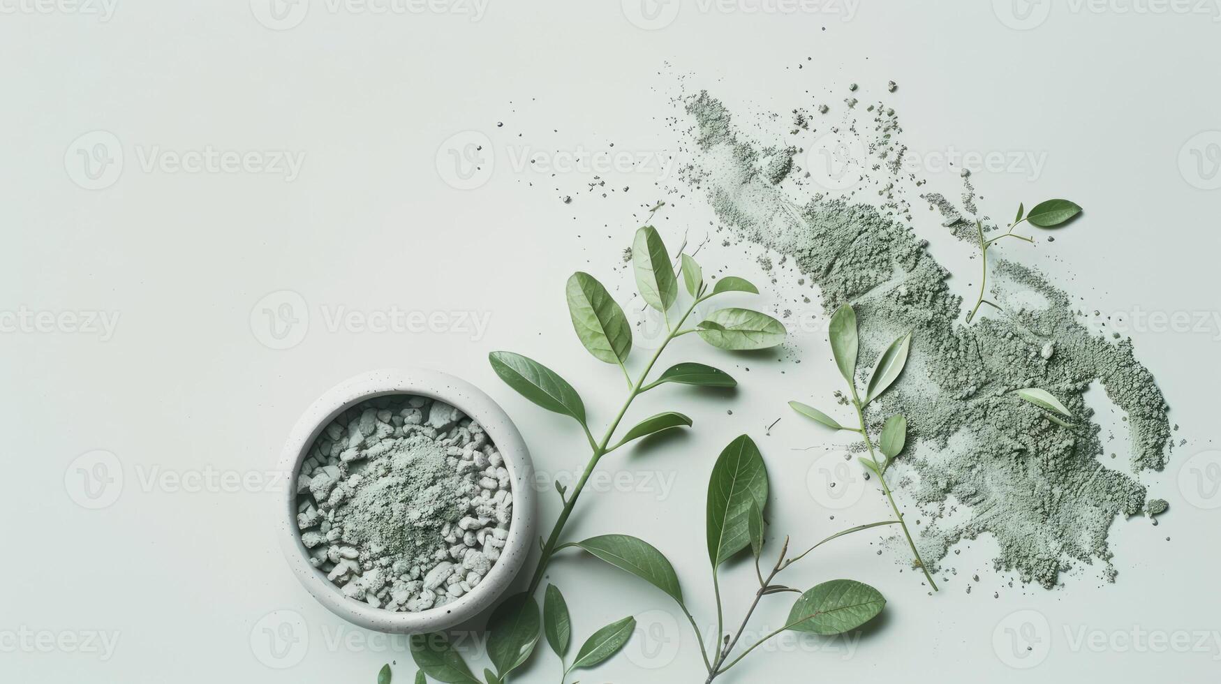 AI generated an exfoliating scrub enriched with green clay and natural ingredients, with a beauty mask delicately applied on a clean white background, inviting viewers to indulge in self-care. photo