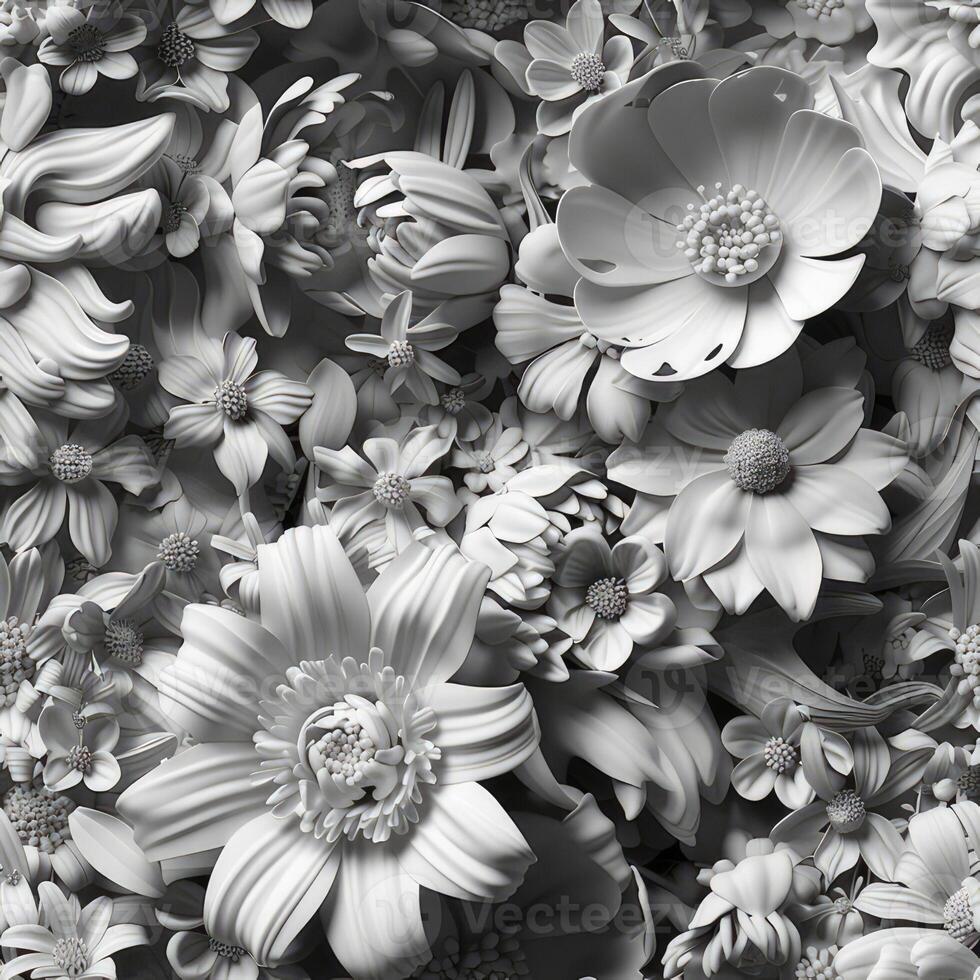 AI generated A luxurious wallpaper design in black and white, showcasing delicate flowers with a touch of gold accents, created using high-quality materials for a rich. SEAMLESS PATTERN. photo