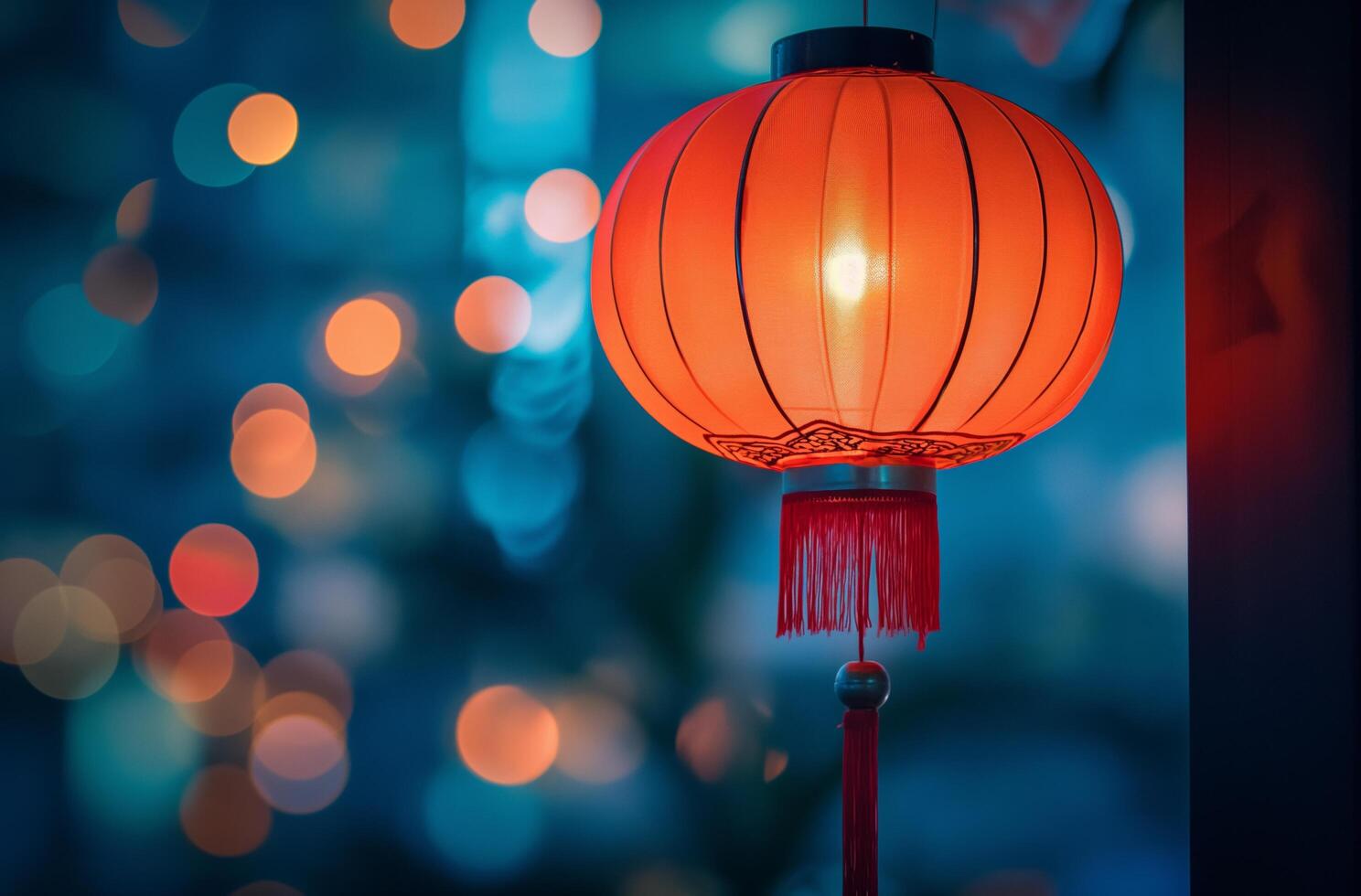 AI generated Illuminated Chinese Lantern Shining Brightly in the Darkness photo