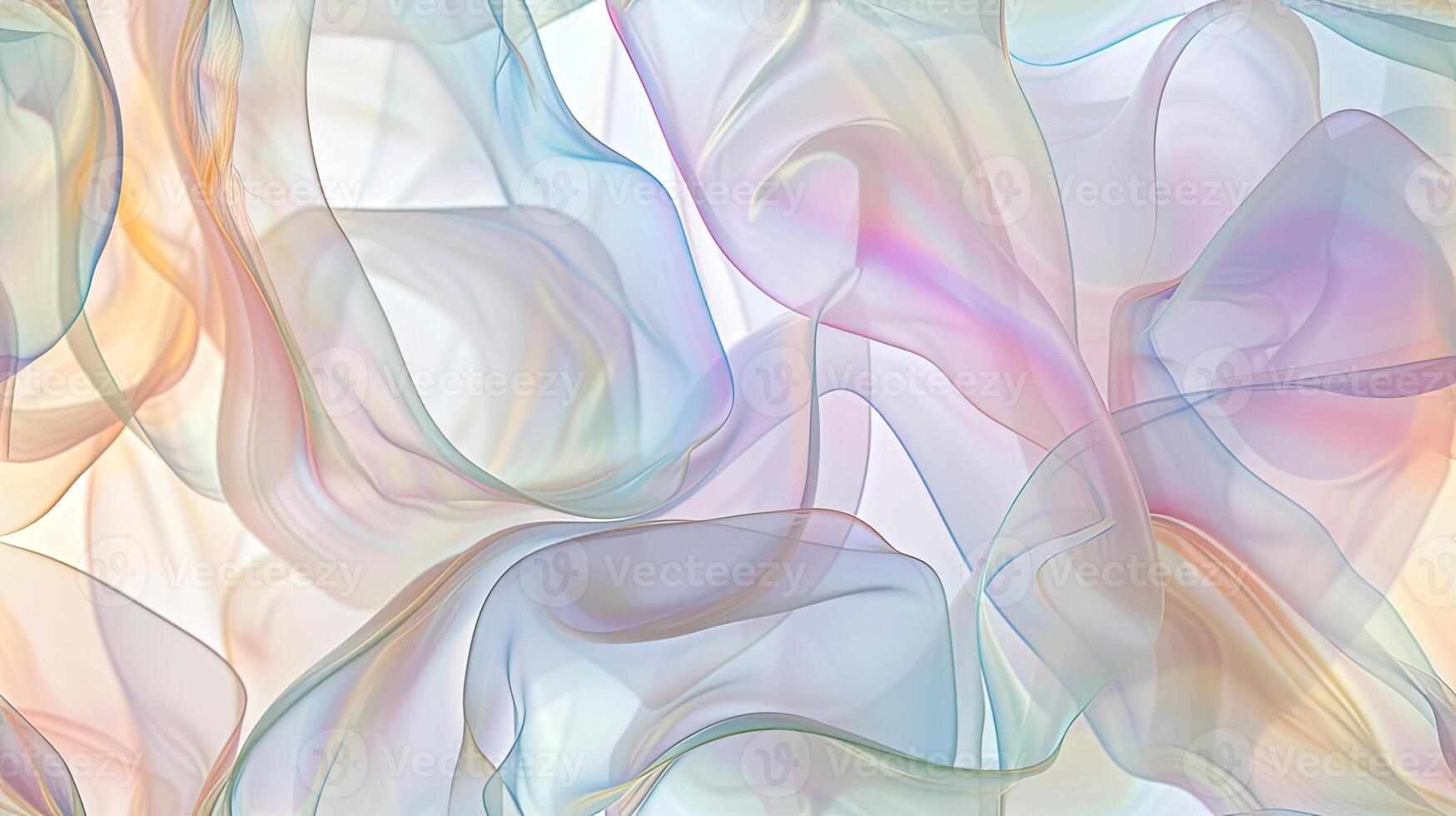 AI generated abstract minimalism with a photograph featuring translucent organic amorphous flat shapes overlapping in iridescent layers, set against a pristine white background. SEAMLESS PATTERN. photo