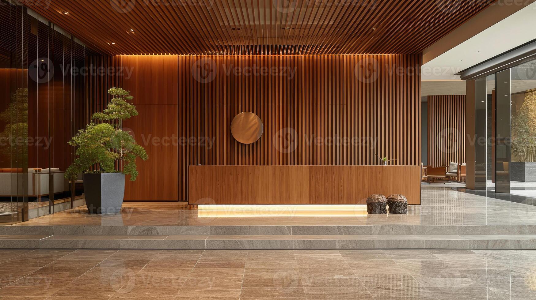 AI generated a carpentry wall surface structure design, enhanced by a glossy finish that accentuates the natural beauty and texture of the wood, creating a stunning visual focal point in any interior photo