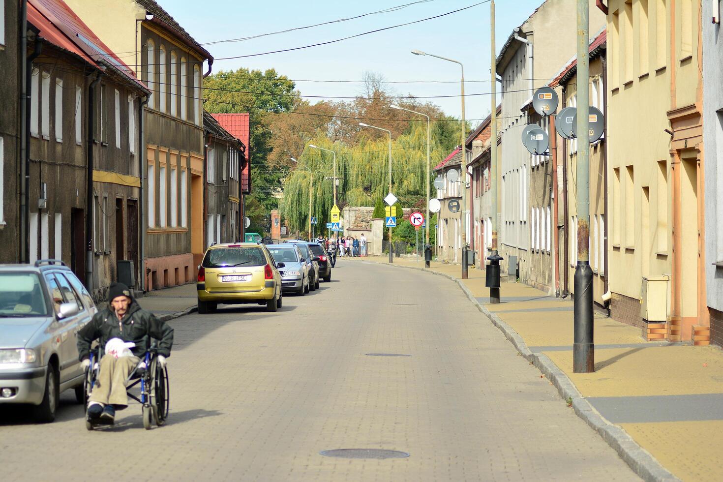 Old city buildings in a small town. photo