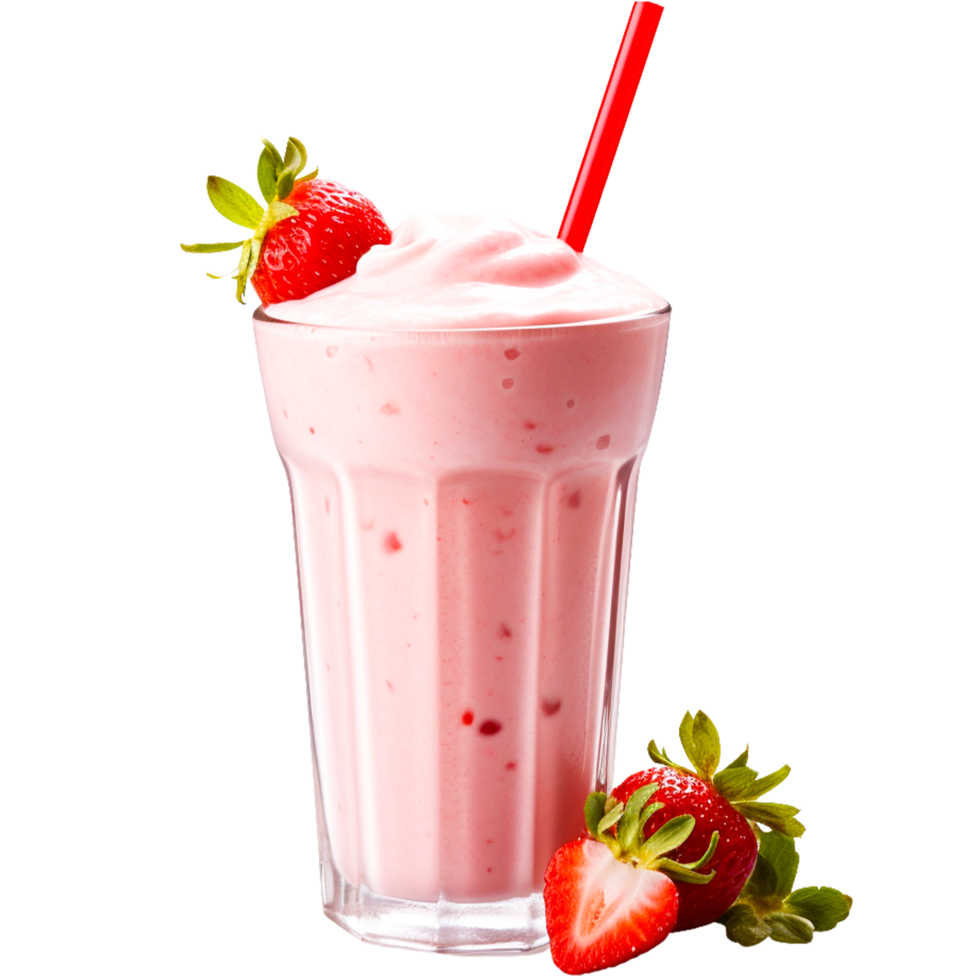 AI generated strawberry milkshake close up png