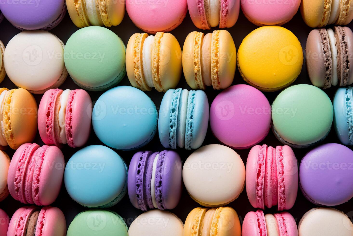 AI generated Many colorful macarons. Generate Ai photo