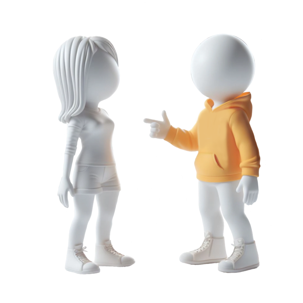 AI generated Plastic 3D figures of people, and conducting a dialogue with each other on PNG background.