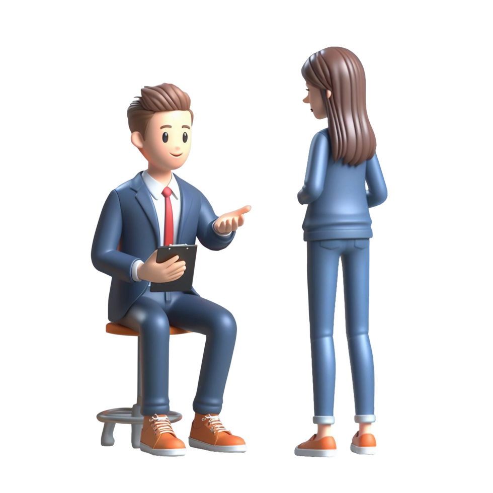 AI generated Plastic 3D figures of people, and conducting a dialogue with each other on PNG background.