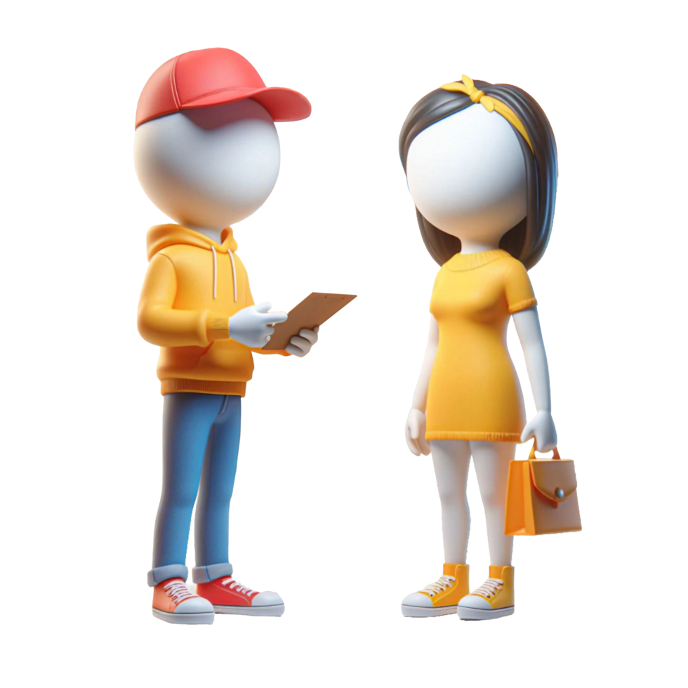 AI generated Plastic 3D figures of people, and conducting a dialogue with each other on PNG background.