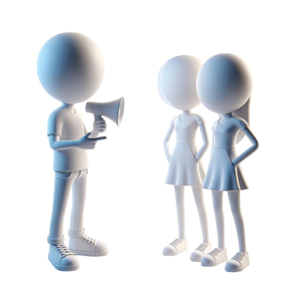 AI generated Plastic 3D figures of people, and conducting a dialogue with each other on PNG background.