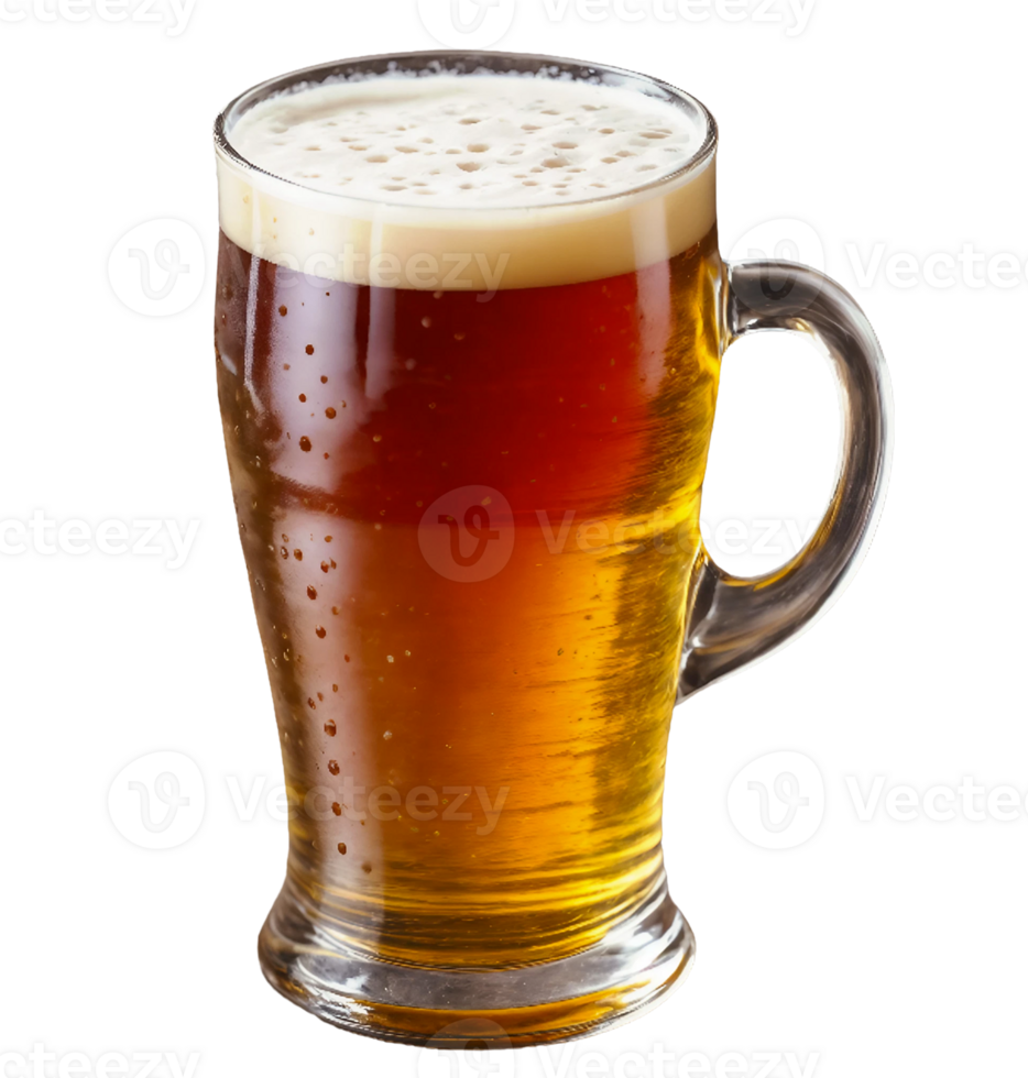 AI generated Transparent mug of beer with condensation droplets on the outside isolated on PNG background