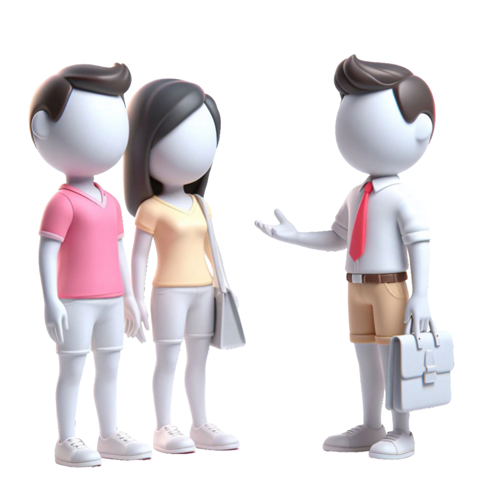 AI generated Plastic 3D figures of people, and conducting a dialogue with each other on PNG background.