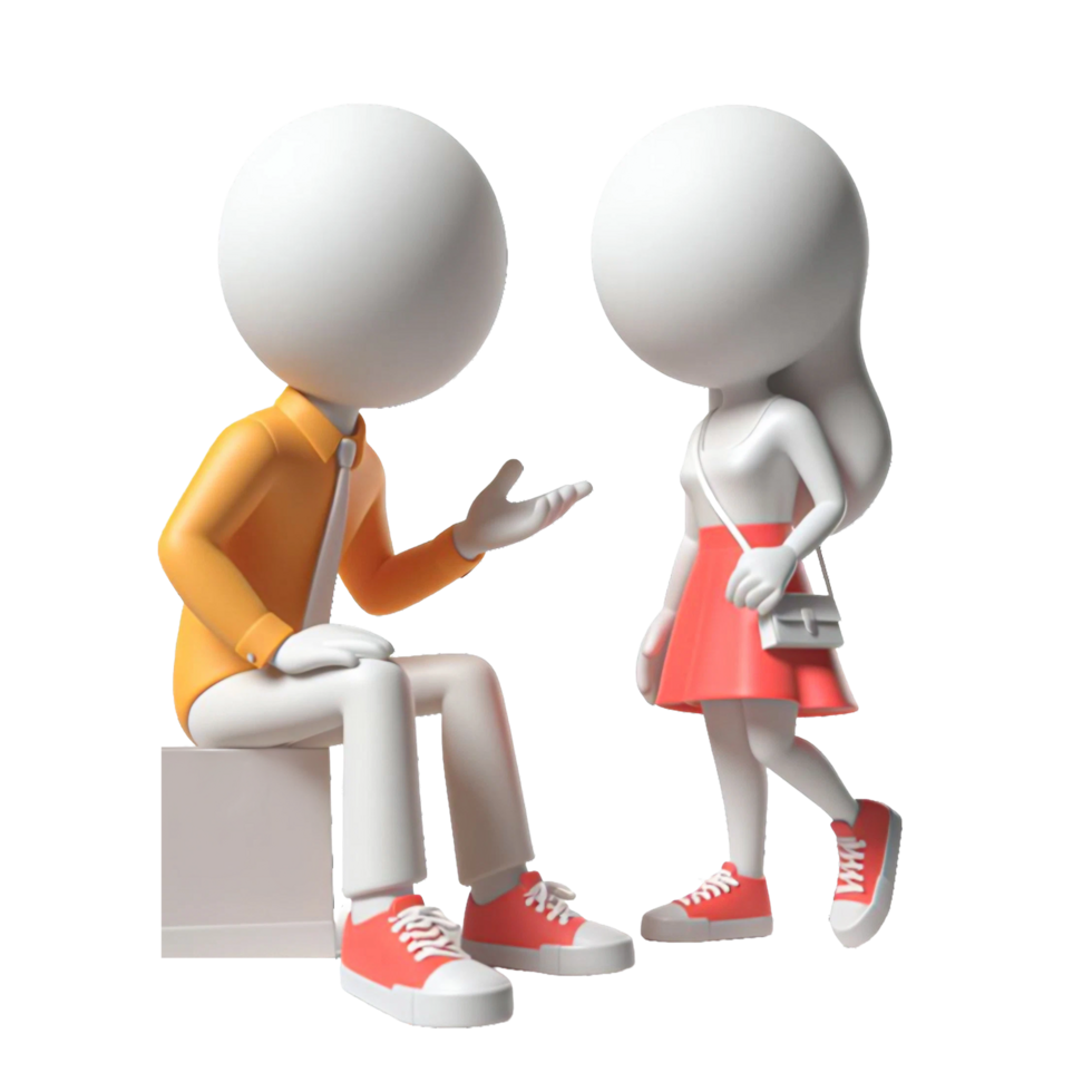 AI generated Plastic 3D figures of people, and conducting a dialogue with each other on PNG background.