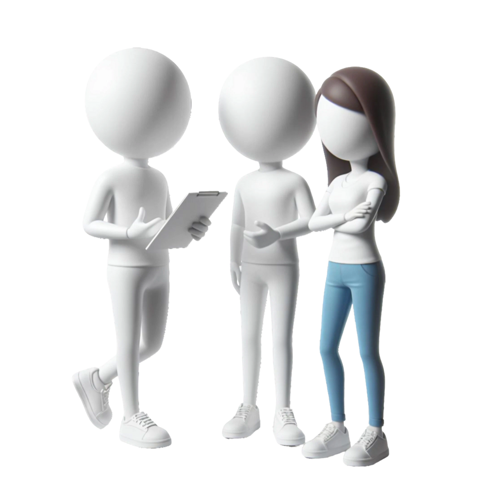 AI generated Plastic 3D figures of people, and conducting a dialogue with each other on PNG background.