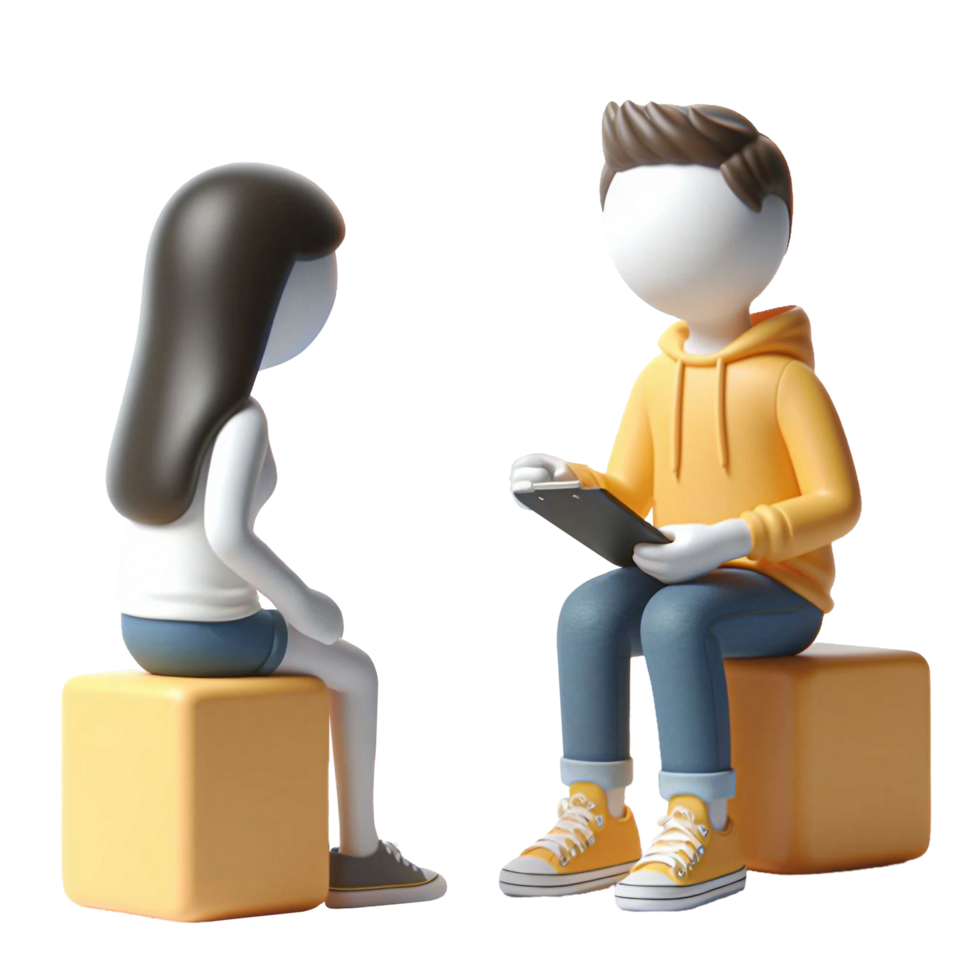 AI generated Plastic 3D figures of people, and conducting a dialogue with each other on PNG background.