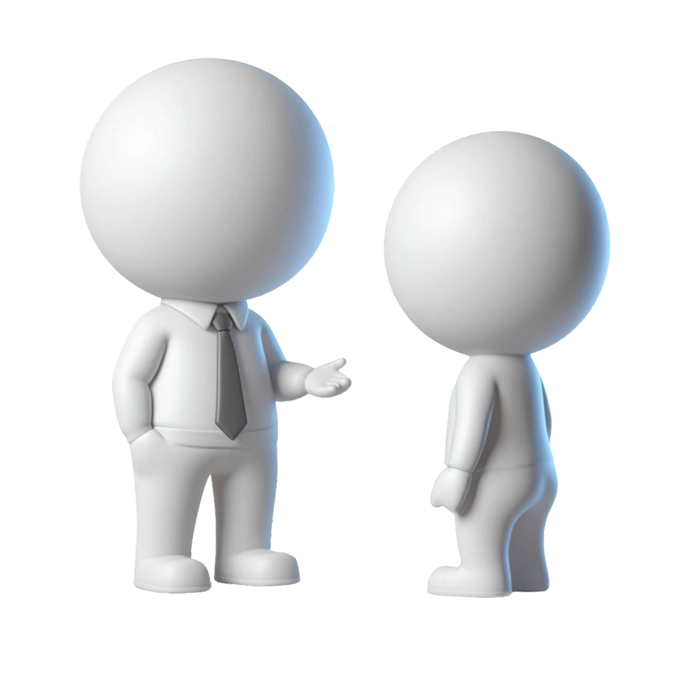 AI generated Plastic 3D figures of people, and conducting a dialogue with each other on PNG background.