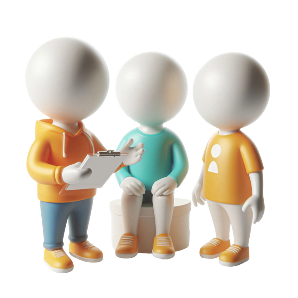 AI generated Plastic 3D figures of people, and conducting a dialogue with each other on PNG background.