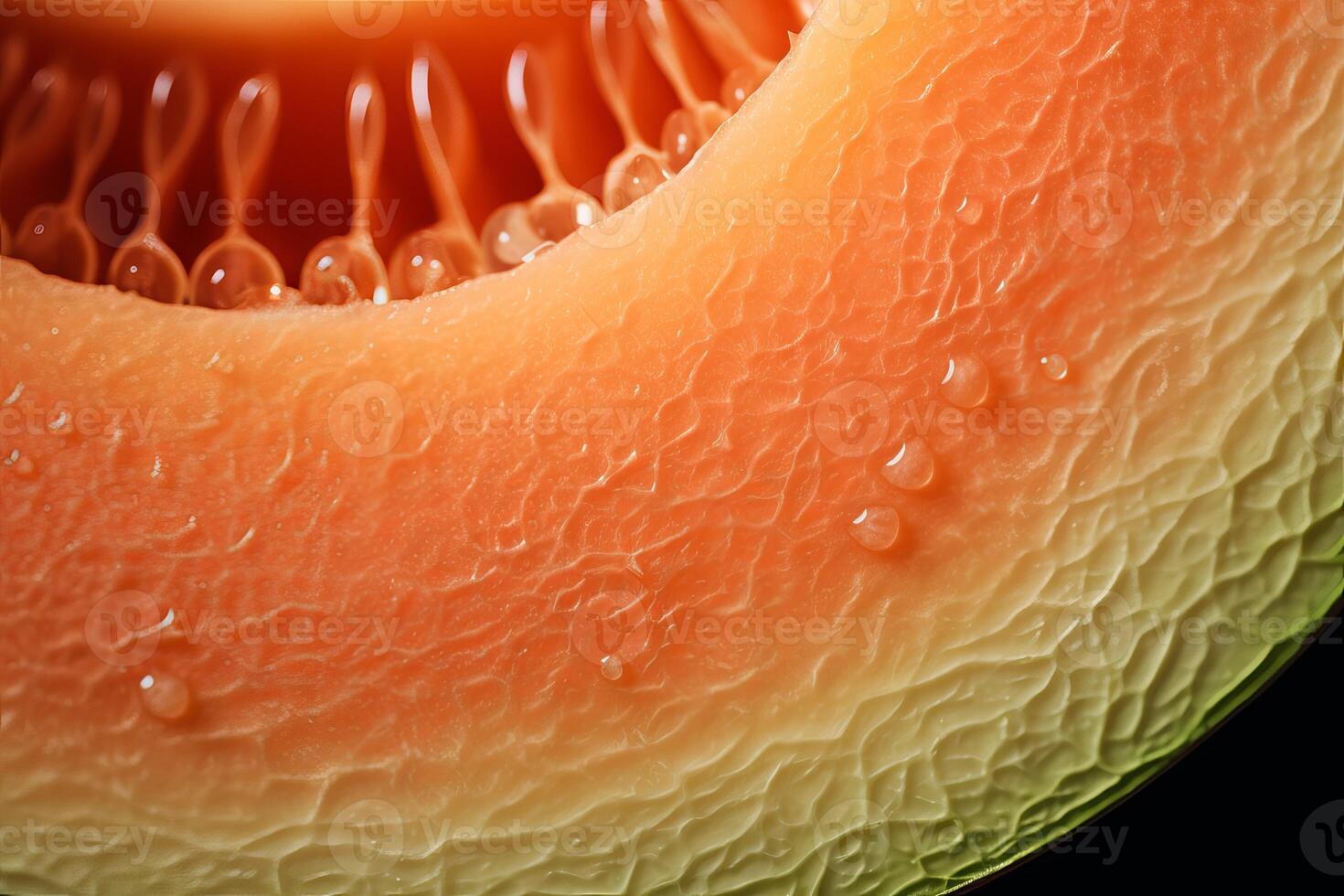 AI generated Melon half closeup. Generate Ai photo