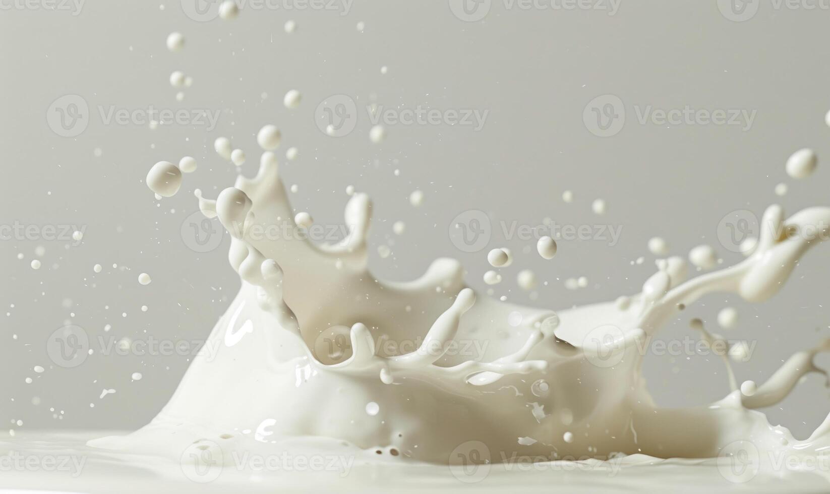 AI generated splashing milk on white background close up. pours milk photo