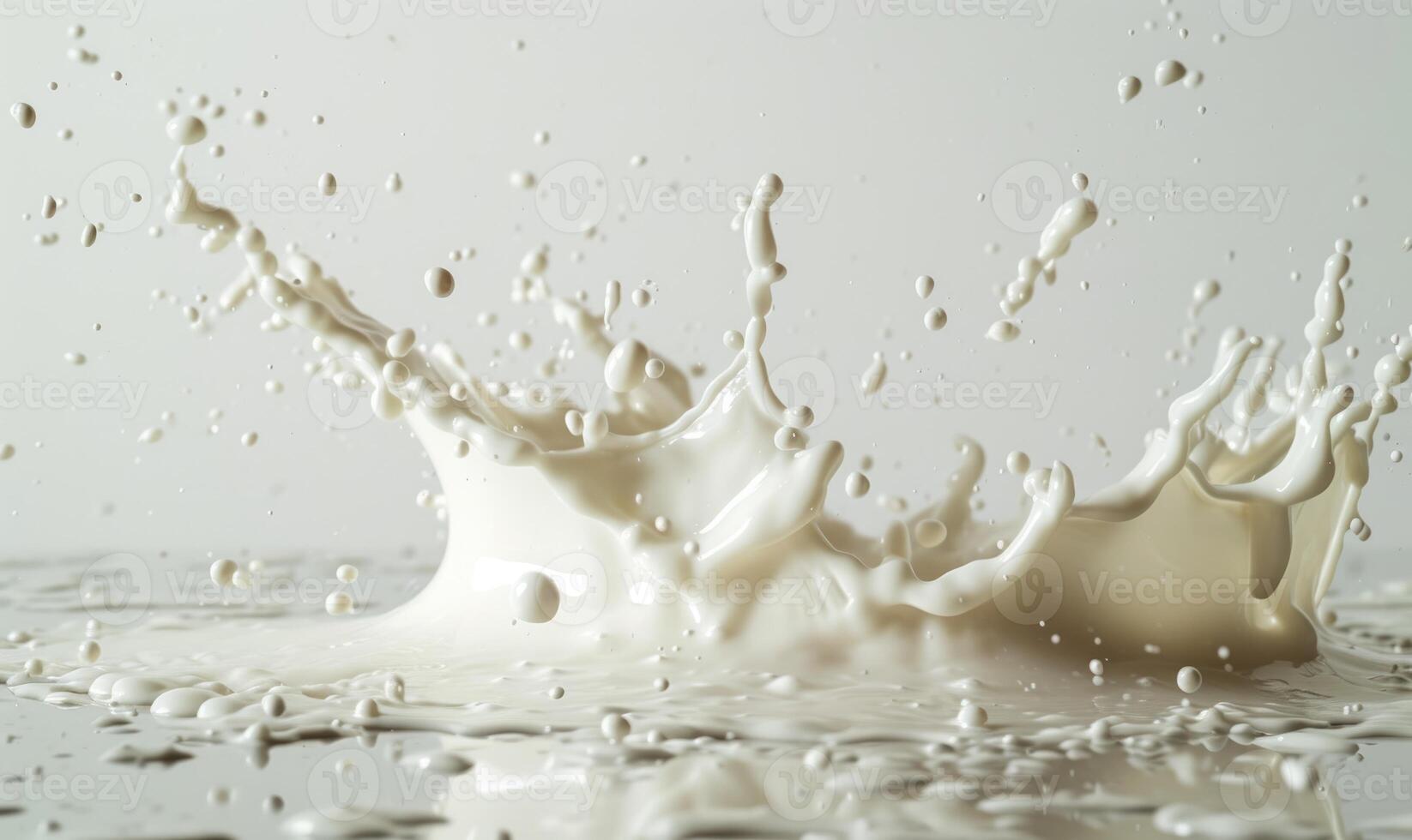 AI generated splashing milk on white background close up. pours milk photo