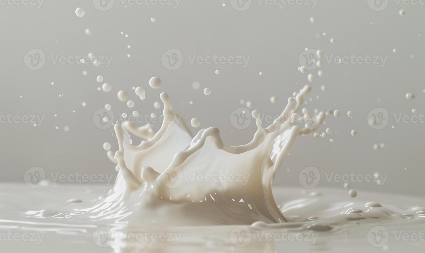 AI generated splashing milk on white background close up. pours milk photo