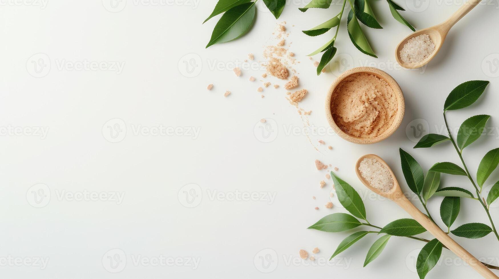 AI generated an exfoliating scrub enriched with green clay and natural ingredients, with a beauty mask delicately applied on a clean white background, inviting viewers to indulge in self-care. photo