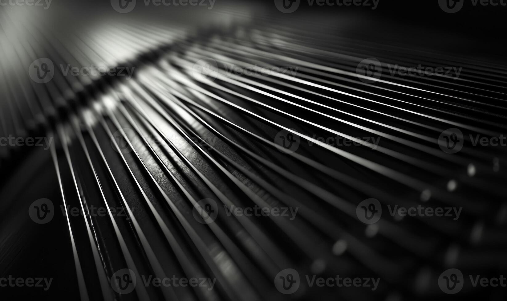 AI generated Close-up of a piano strings, shallow depth of field. photo