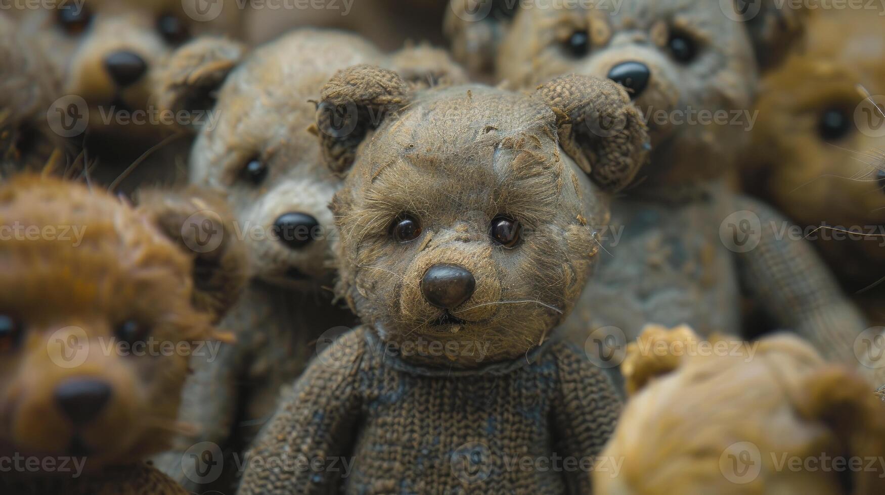 AI generated teddy bear doll in a collection, highlighting their unique characteristics and expressio photo