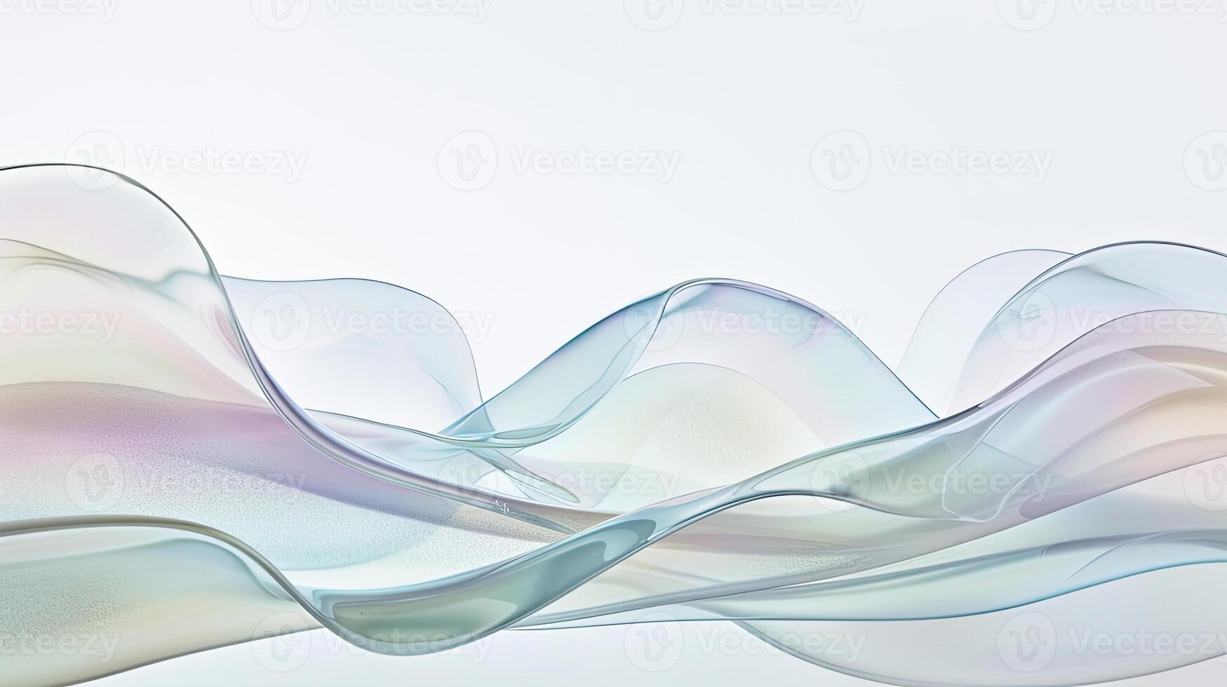 AI generated abstract minimalism with a realistic photograph featuring translucent organic amorphous flat shapes overlapping in iridescent layers, set against a pristine white background. photo