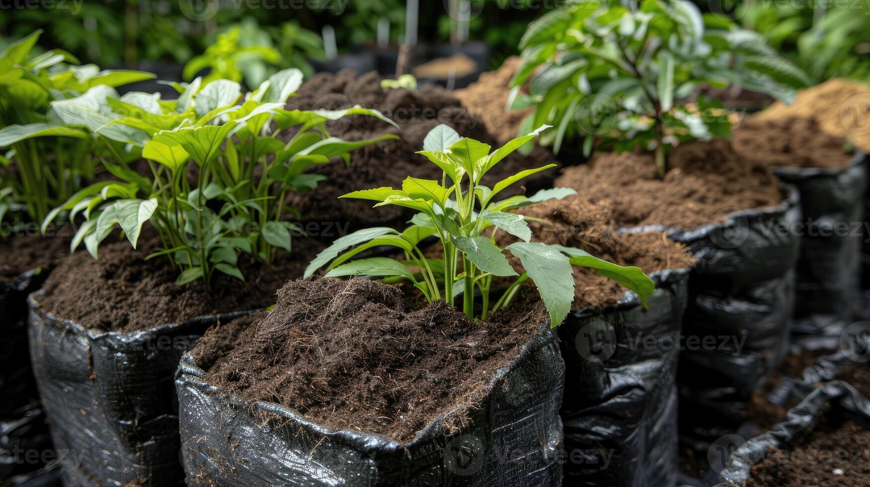 AI generated vegetable seeds with a mix of coco coir, peat, and perlite, showcasing the essential components of a healthy and fertile growing medium in a gardening setting. photo