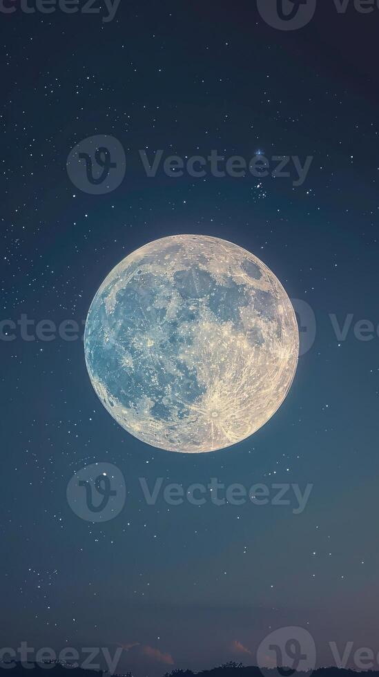 AI generated the full moon illuminating the night sky during the holy month of Ramadan, evoking a sense of serenity and spirituality amidst the peaceful darkness. photo