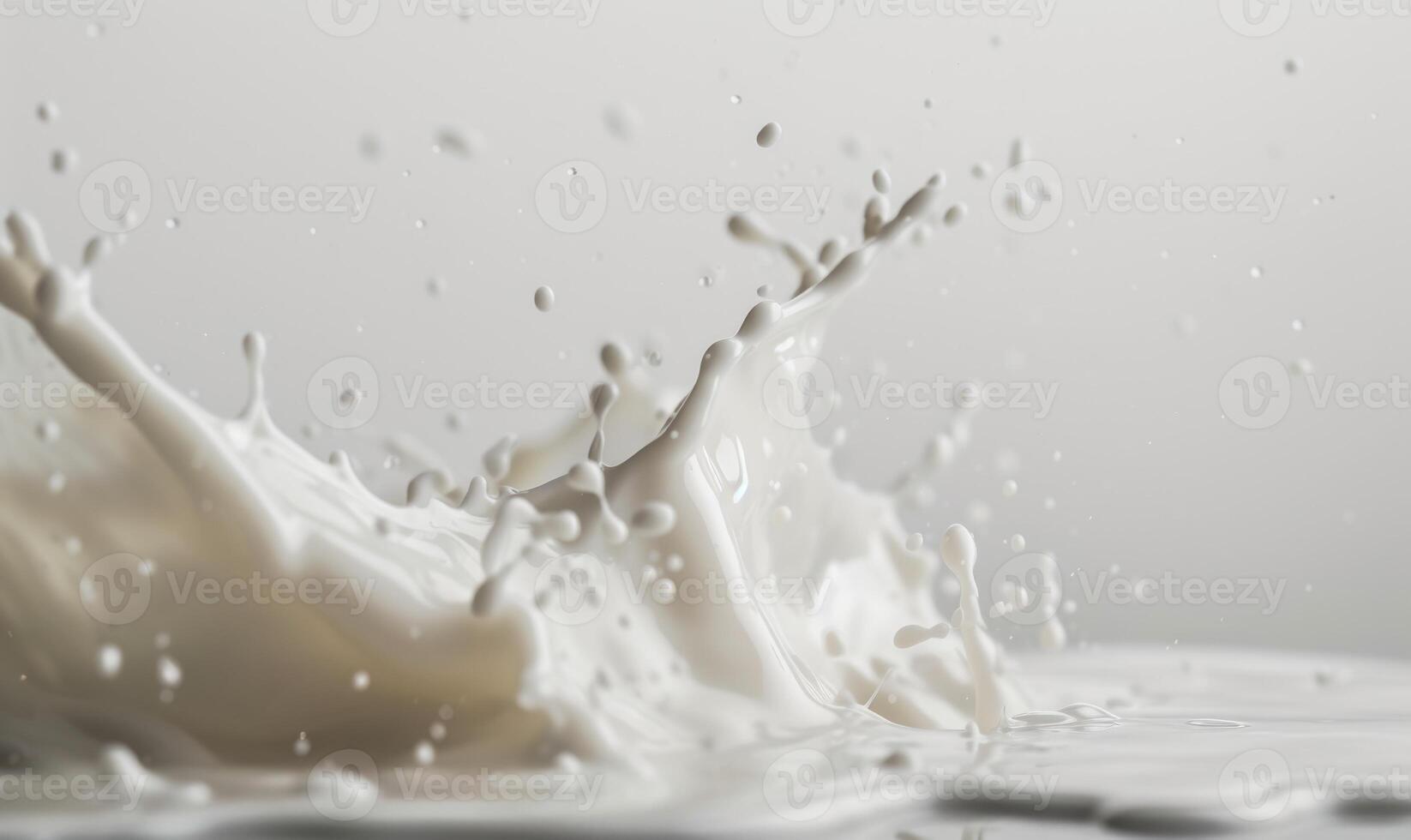 AI generated splashing milk on white background close up. pours milk photo