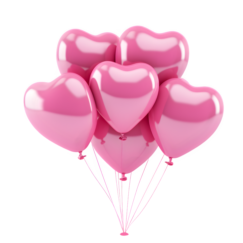 AI generated Pink heart shape balloons isolated on transparent background. Generative AI png