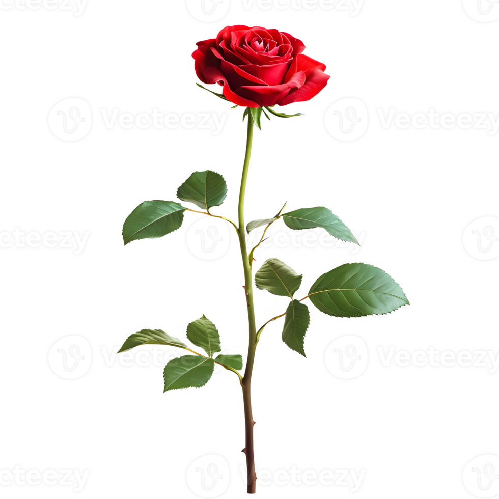 AI generated Red Rose Stick Isolated on Transparent Background. Generative AI png