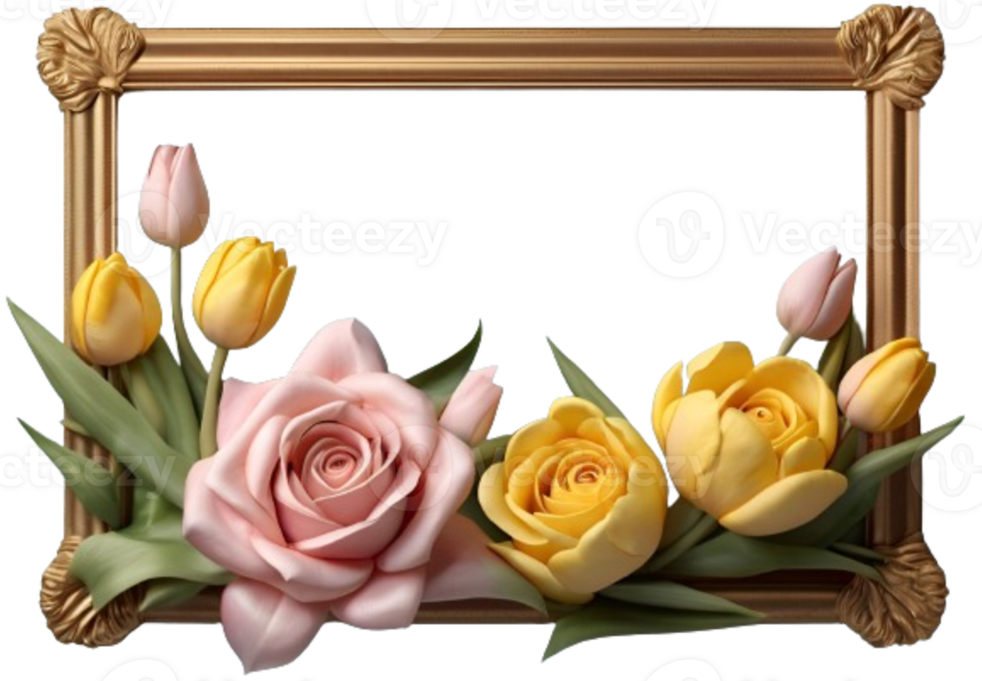 AI generated frame of roses and tulips png