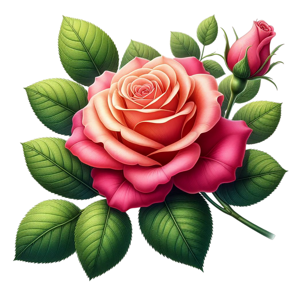 ai generado hermosa Rosa flores vistoso con hoja png