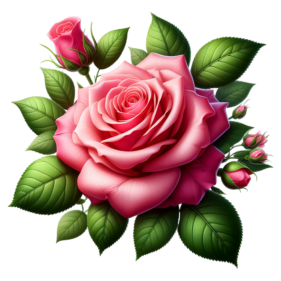 ai gerado lindo rosa flores colorida com folha png