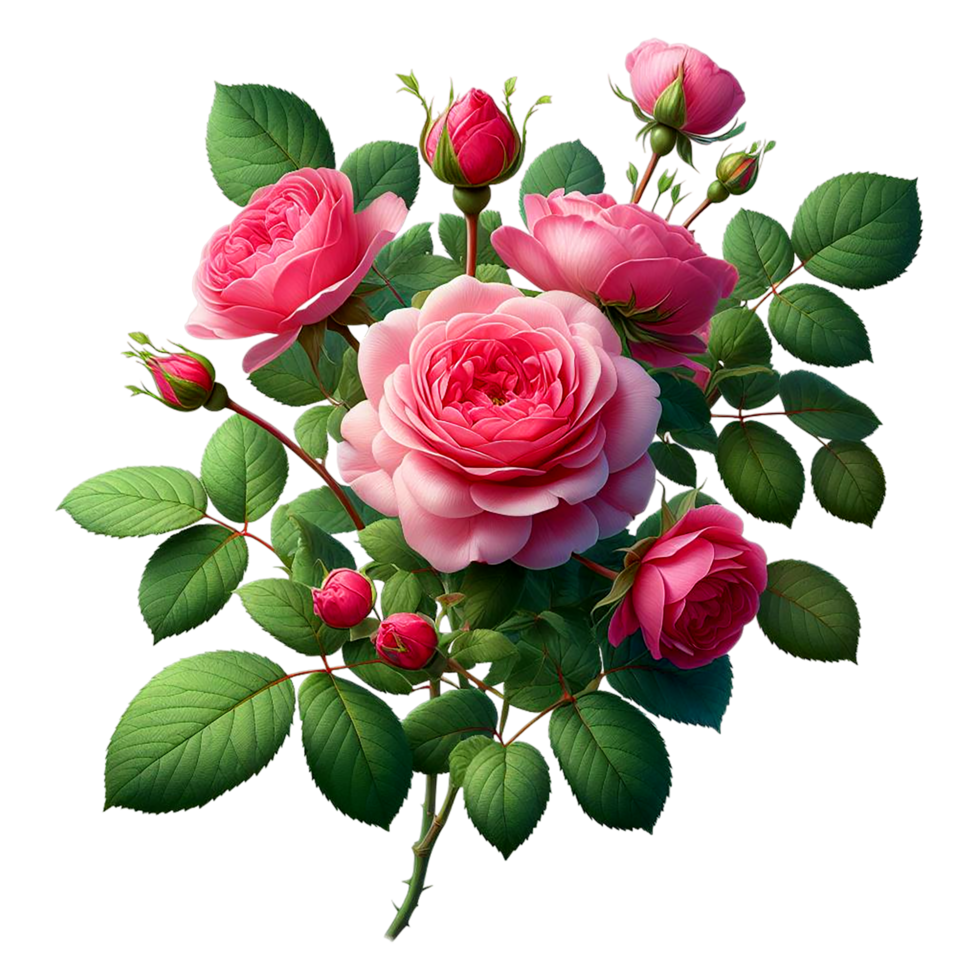 ai gerado lindo rosa flores colorida com folha png