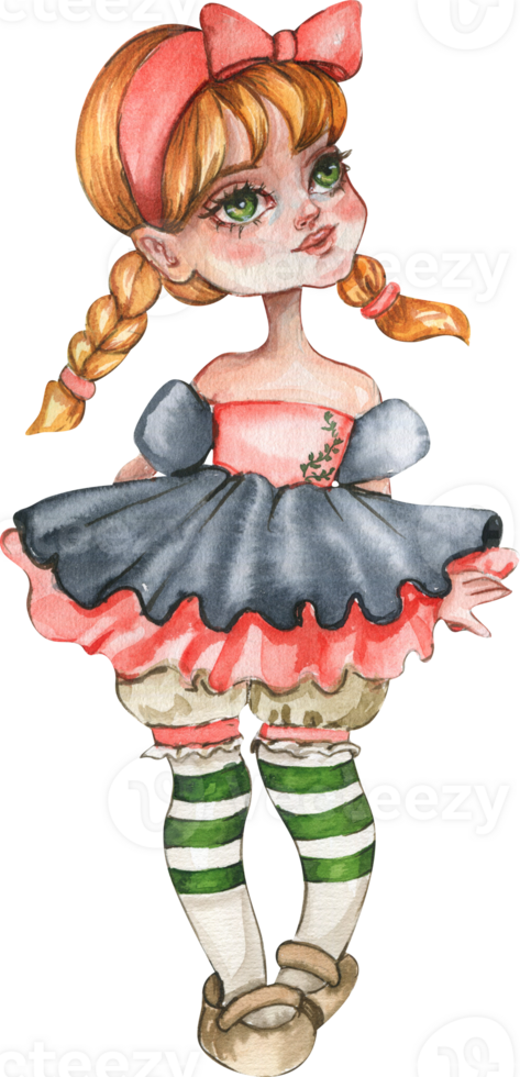 Watercolor hand drawn circus girl acrobat vintage style. png
